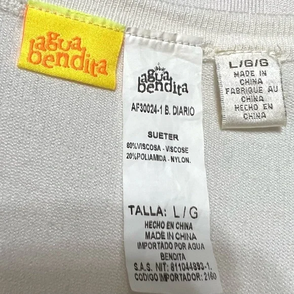 Agua Bendita White Embroidered Floral Lace Button Front Cardigan Sweater Large - Picture 12 of 14